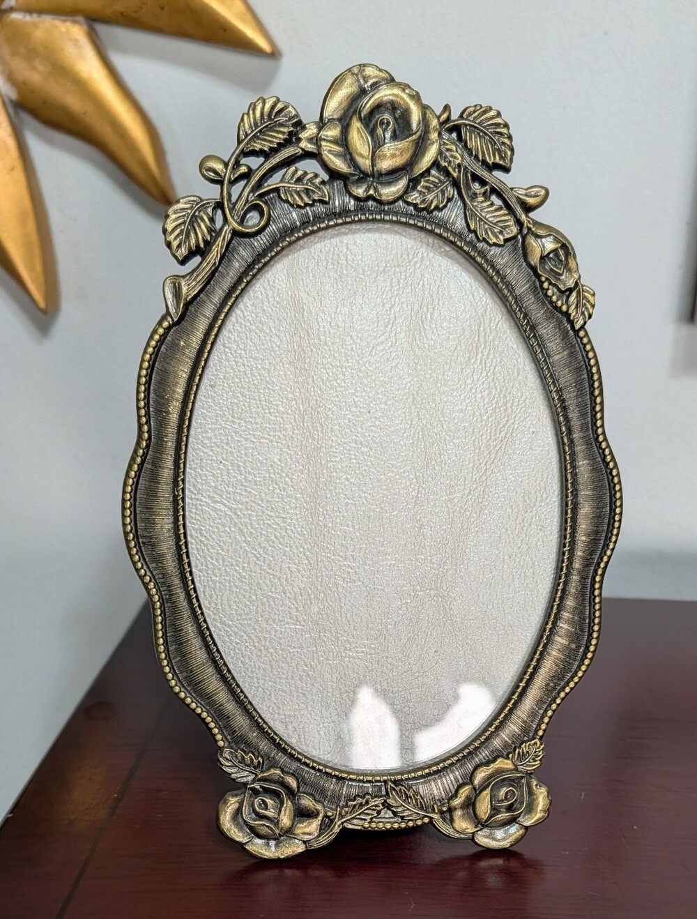 Rose Metal Picture Frame Bronze Brass Gold Tone 4" X 5" Photo Open VTG Victorian